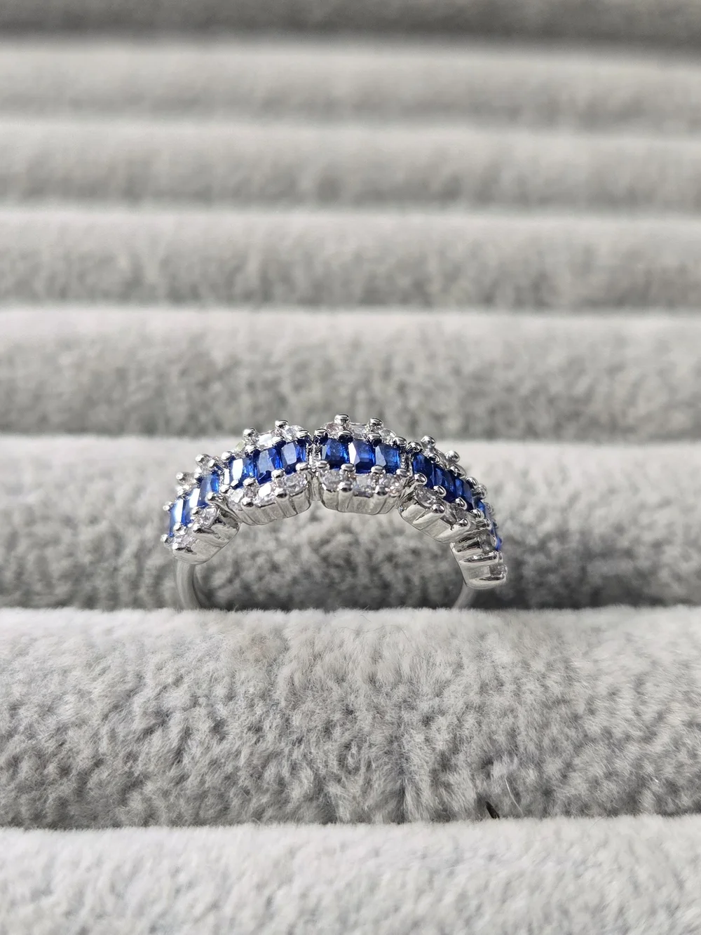 Size 7 Blue Topaz Bomb Party Rhodium Plated Ring